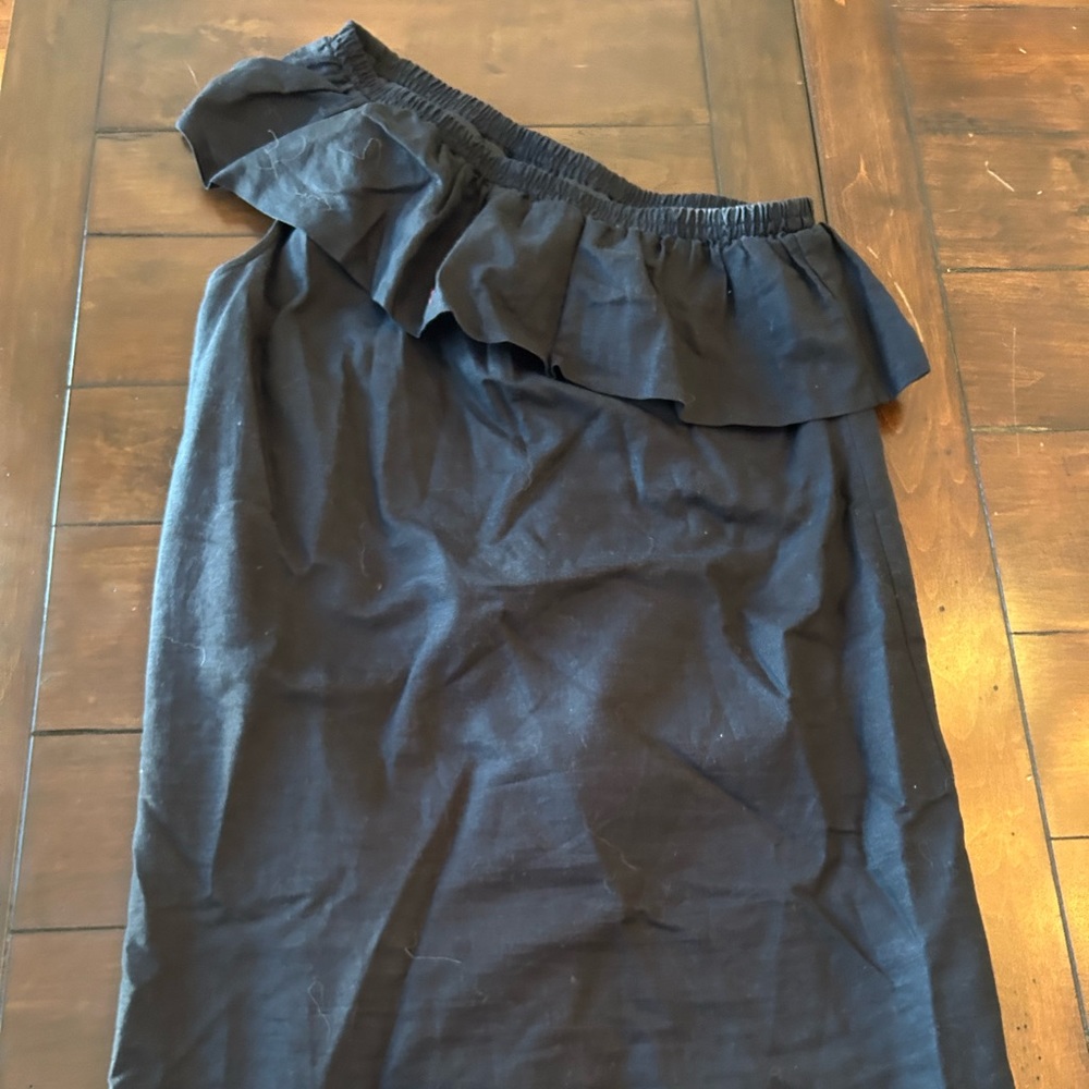 JCrew Linen Black One Shoulder Dress